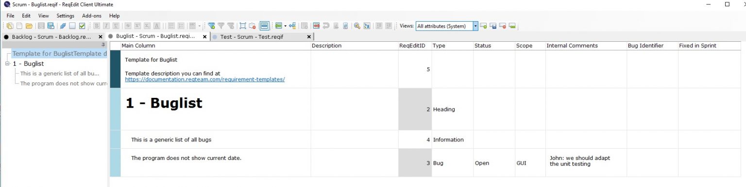 Requirement Templates – ReqEdit Documentation