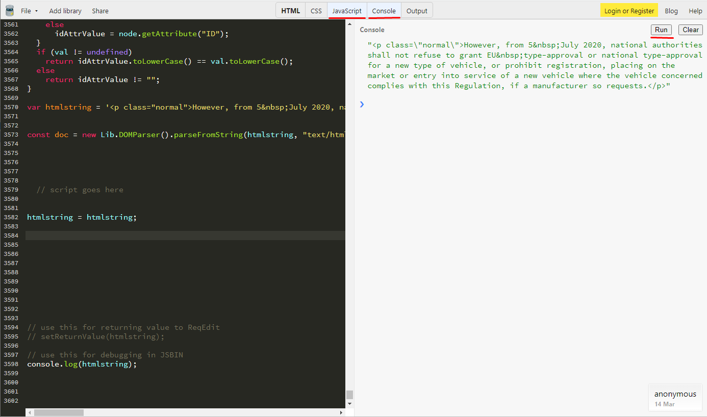 HTML import preprocessing with Javascript – ReqEdit Documentation